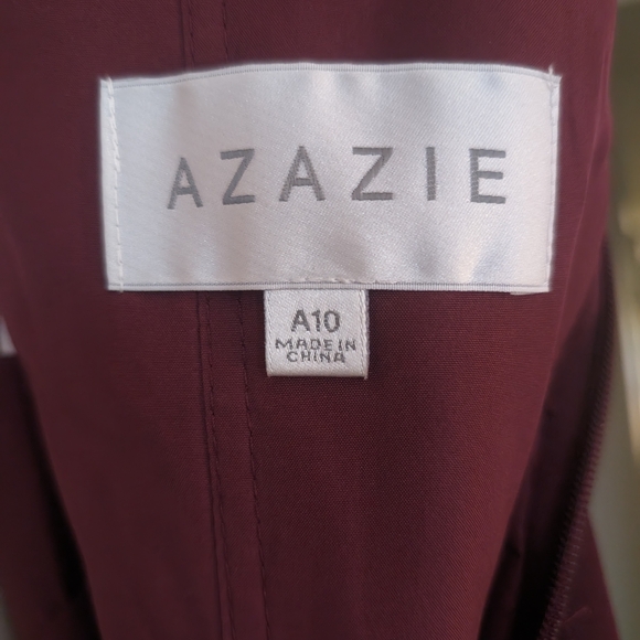 Wine Lace/Chiffon Halter long Azazie bridesmaid gown size A10 - Picture 4 of 4